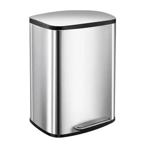 GARVEE13-Gallon Stainless Steel Kitchen Trash Can, 50L Heavy Duty Pedal Waste Bin with Brushed Finish for Hands-Free Use in Bathroom, Bedroom, Home, and Office