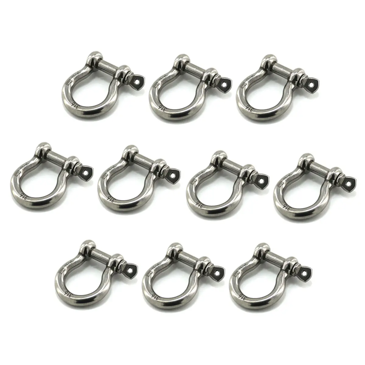 10pcs 1/5in Stainless Steel Screw Pin Anchor Shackle, Non Toxic Abrasion Resistant Acid & Alkali Resistant Anti Rust Environmentally Friendly Heavy Duty Bow Shape Load Clamp for Chains, Wirerope, Lifting, Hiking, Mining Equipment