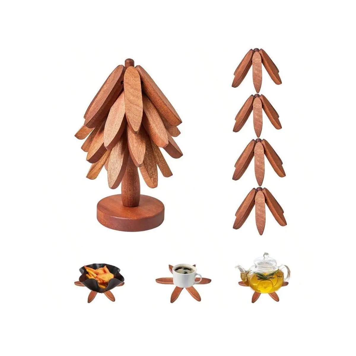New Tree Trivet Wooden Tree Coasters,Wooden Expandable Trivet,Woodens Placemats, Microwave Mat,Pot Holders Trivets,Trees Shape Trivets