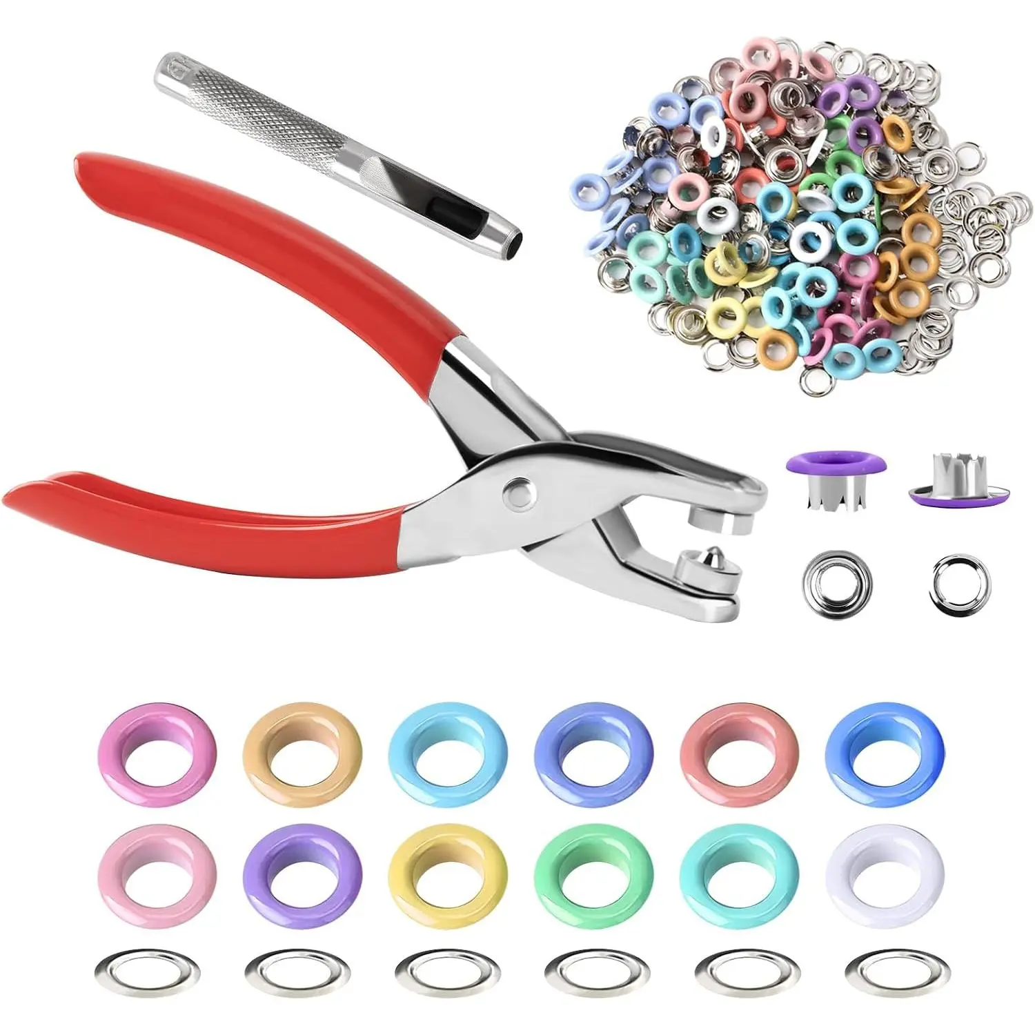 600 Sets 1/4 Inch Grommet Tool kit with Metal Eyelets Grommet Eyelet Pliers Kit with Installation Tool for Leather Crafts Bag DIY Project 12 Colors