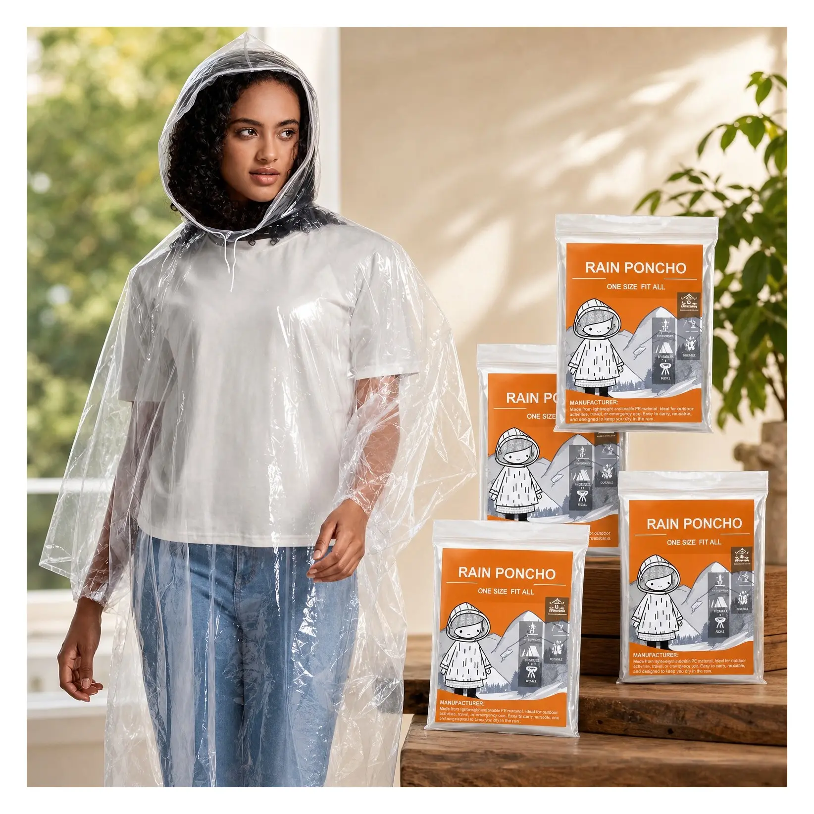 Disposable Rain Ponchos for Adults, 5 Pack Emergency Rain CoatGift