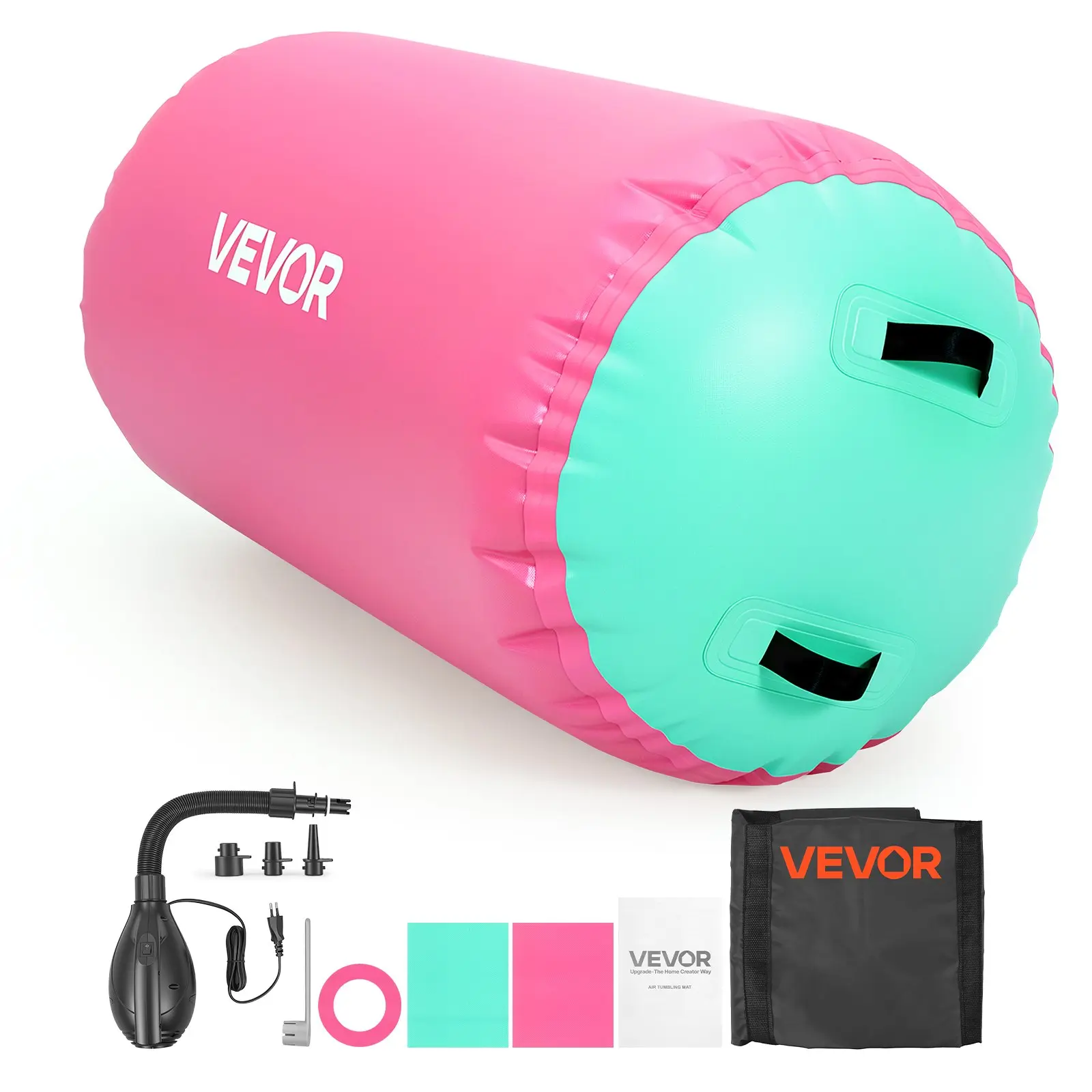 【toolupgrade】VEVOR Gymnastics Barrel Air Roller 23.6x40 in Inflatable Tumbling Air Mat, Octagon Tumbler Trainer with Electric Pump, Equipment for Back Handspring Training/Home Use/Gym/Yoga/Cheerleading, Pink