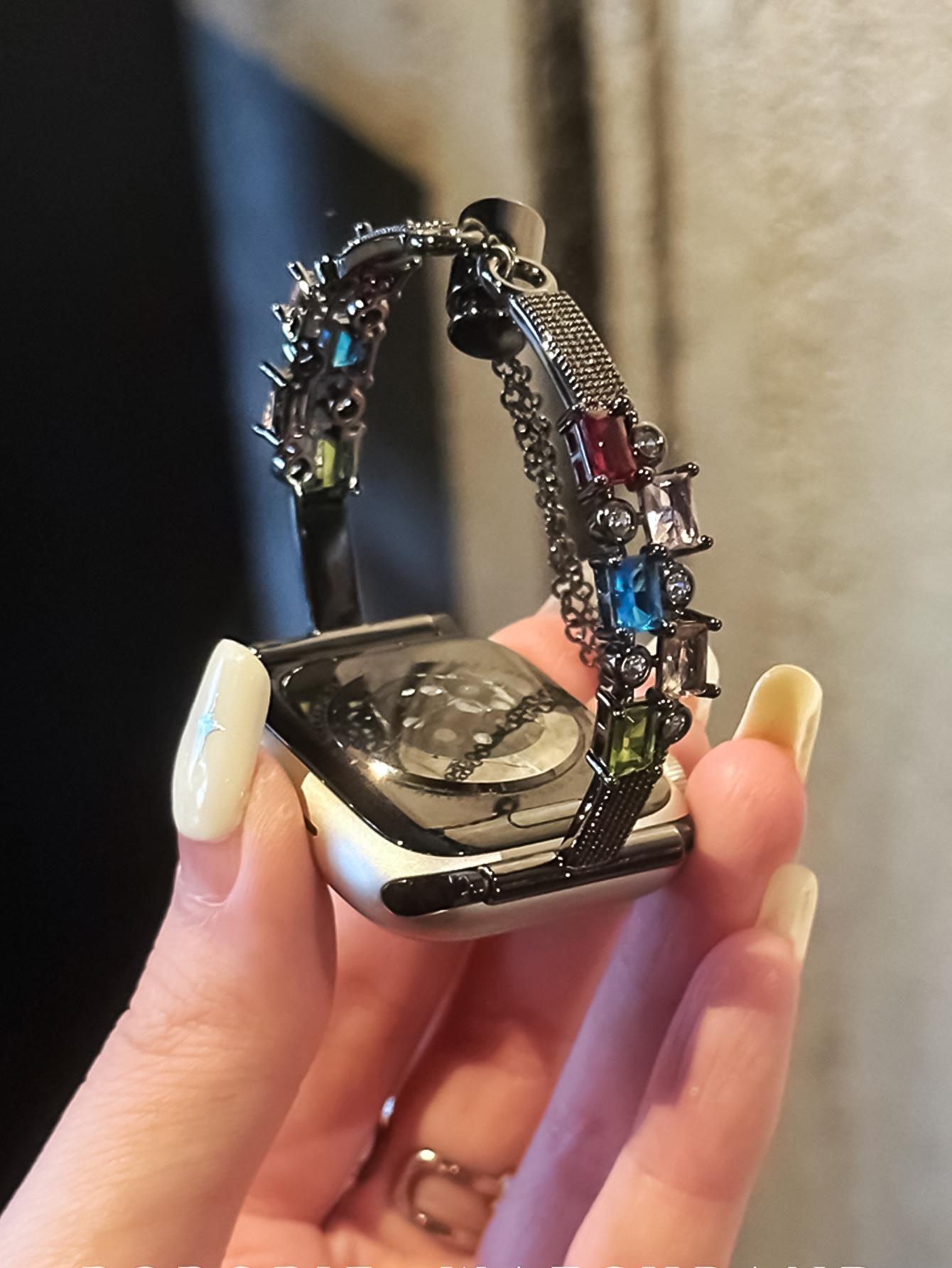 Candy Square Rhinestone Bracelet Watch Band, Stylish Strap Compatible With Apple Watch Series 4 5 6 7 8 9, Shiny Elegant Design For Women's Daily Wear