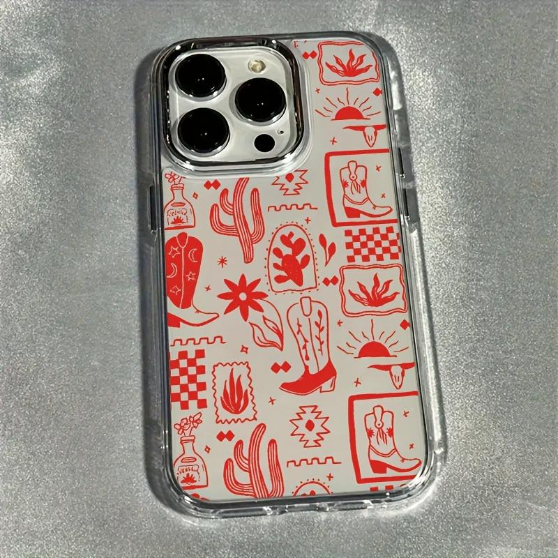 Phone case for iPhone 17air/16promax/15plus/14/13/12 series: Cowboy boot pattern, luxurious transparent electroplated lens protection case