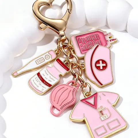 Nurse-Themed Alloy Charm Keychain with Heart-Shaped Lobster Clasp, Medical Pendant Bag Accessory, Gift for Nurses and International Nurses Day