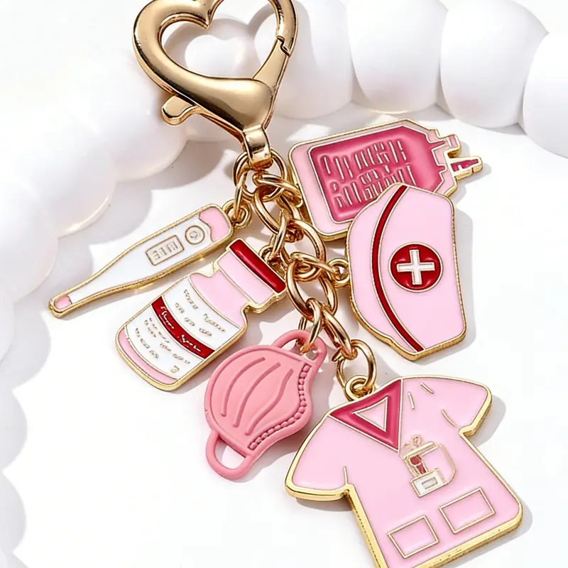 Nurse-Themed Alloy Charm Keychain with Heart-Shaped Lobster Clasp, Medical Pendant Bag Accessory, Gift for Nurses and International Nurses Day