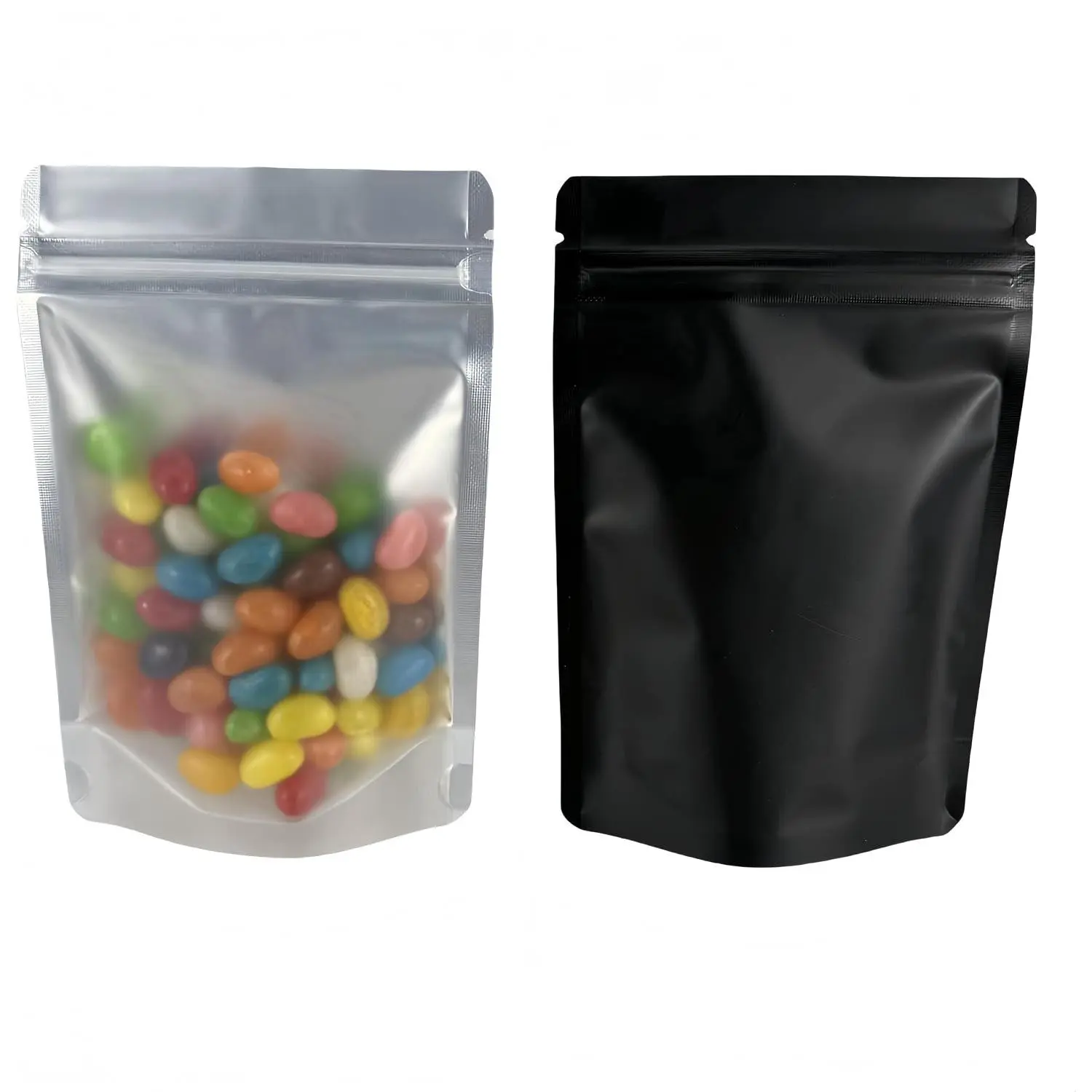 Black Mylar Bags Resealable Clear Foil Bags Stand Up 50 count 4x5 inch |  Foil Pouch Self Seal  Storage Bag for Candy Coffee Snacks Sample Crafts Seeds Packaging Plastic Window Mylar Bag