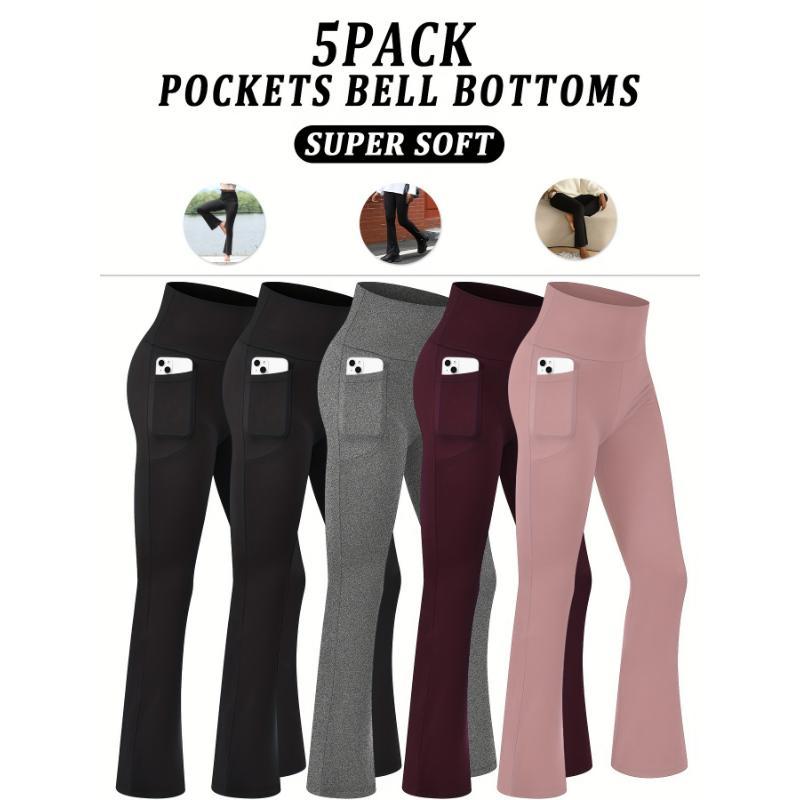 5-Pack Women's Super Soft Flare Pants With Pockets, High Waisted Tummy Control Athletic Yoga Boot Pants