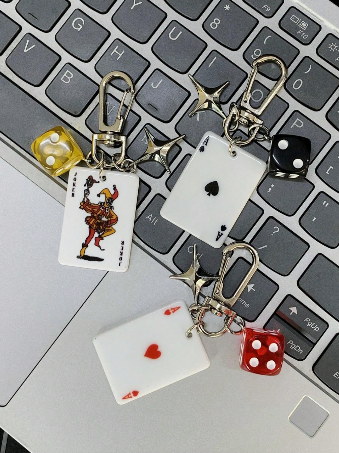 Poker Dice Keychain Set with Star Pendant, Club Diamond Alloy Metal Keychain for Bags, Cartoon Number Theme Jewelry, Car Key Chain Accessories