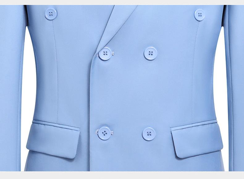 Men's Slim Fit Double-Breasted Suit  Peak Lapel Business Formal Groom Wedding Blazer With Side Vents