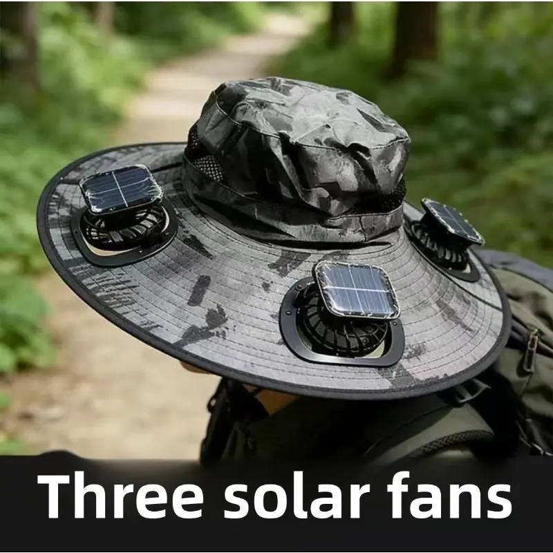 Solar Fan Camouflage Hat Men's Summer Fishing Hat Sun Hat Big Eaves Hat Sun Protection Hat Outdoor