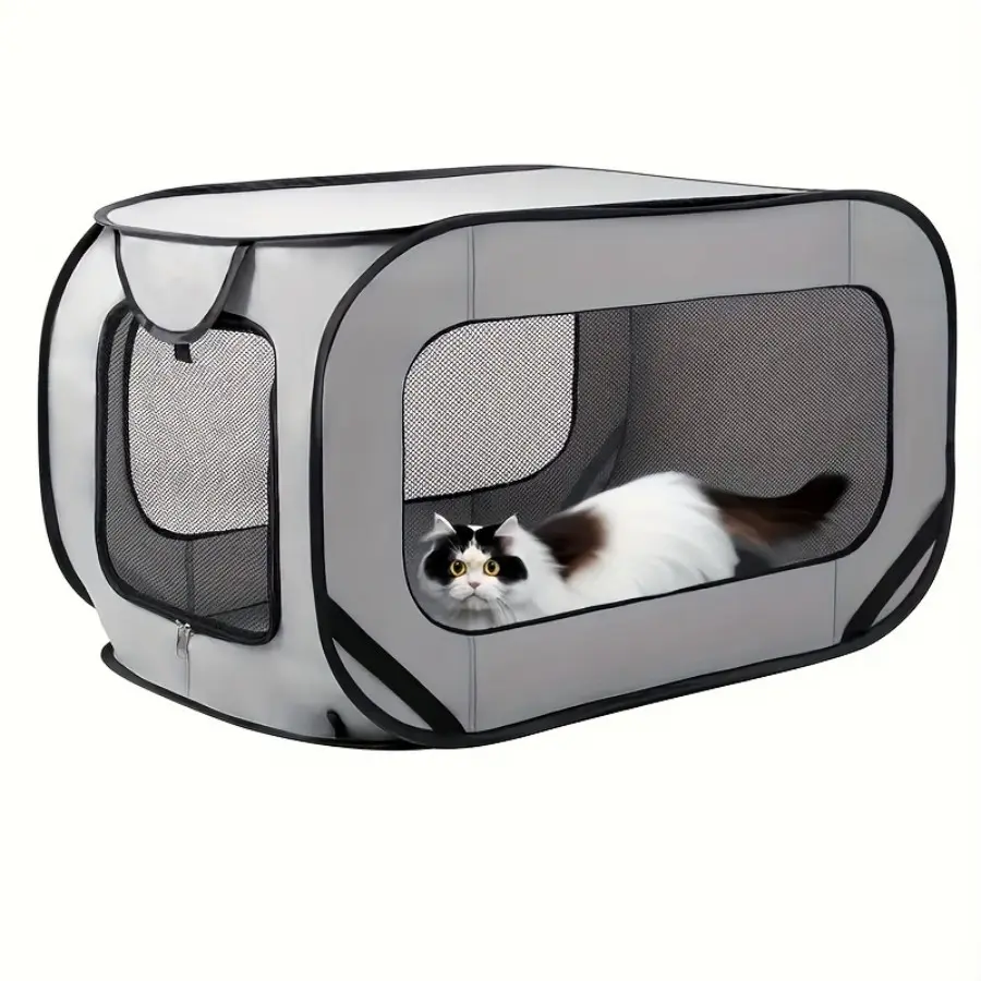 Portable Pop-Up Enclosed Cat Cage/dog Cage Enclosure, Foldable Travel Outdoor Small Box, Cat Condominium with Locking Zipper, Indoor Play Fence Tent