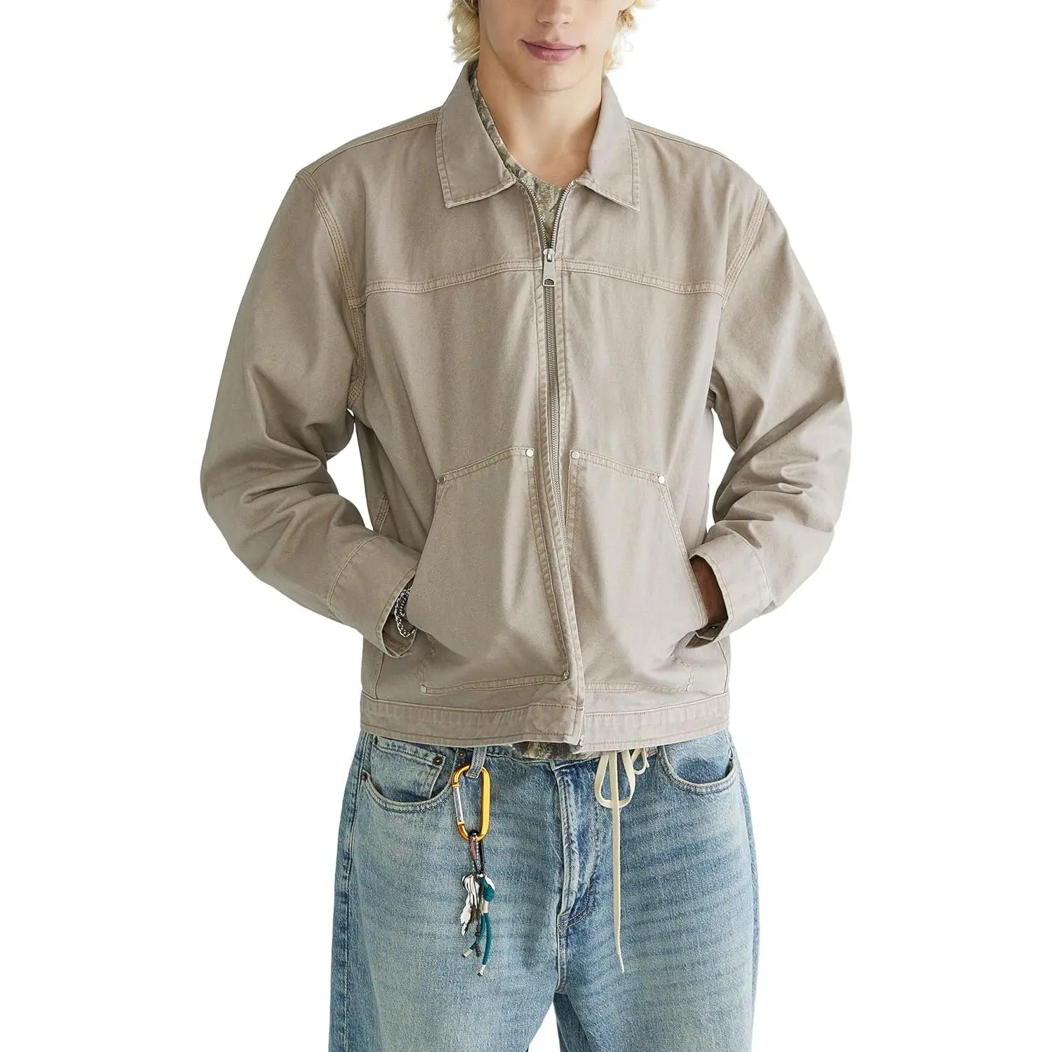 AEROPOSTALE Men's Plain Mechanic Jacket, Casual Menswear Coat with Pocket