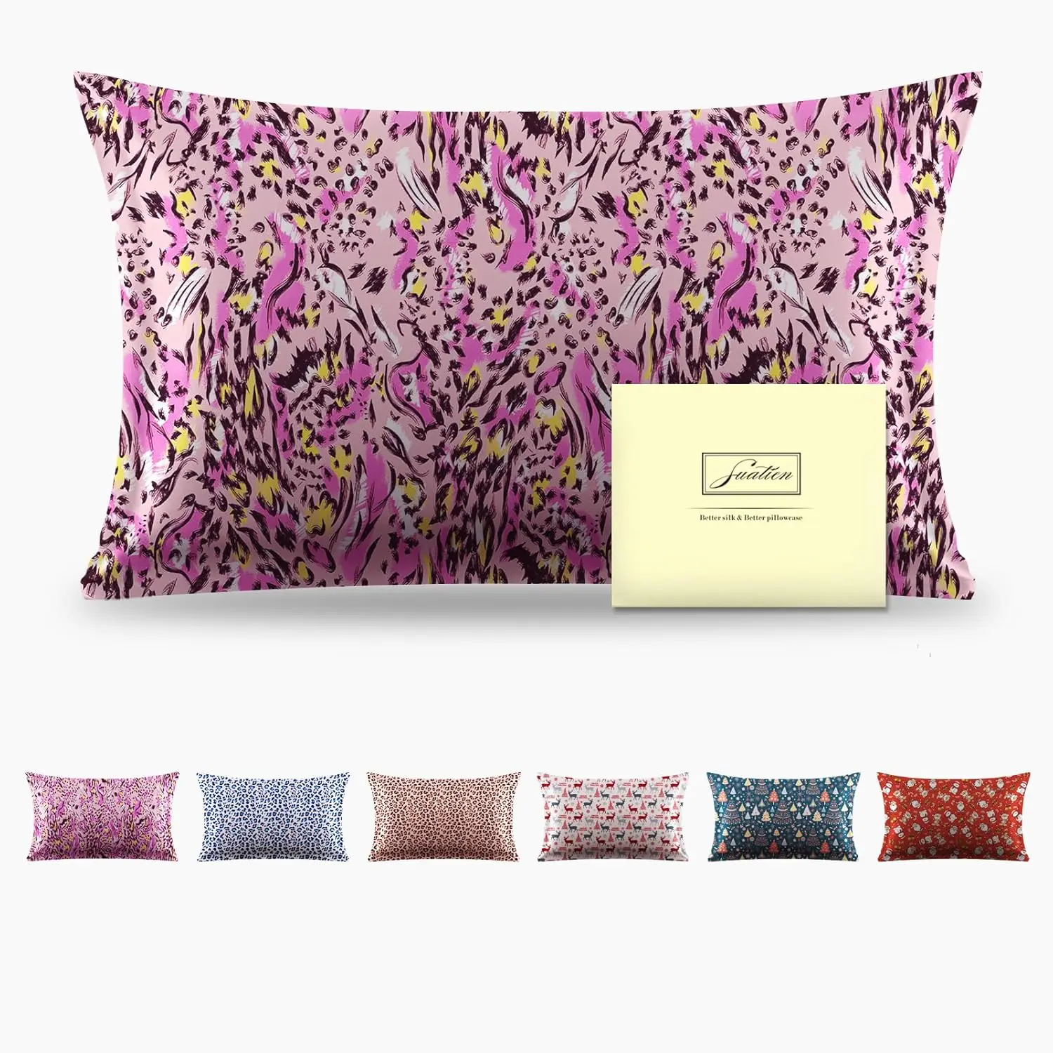 Mulberry Silk Pillowcase for Hair and Skin Standard Size Leopard Print Pillow with Zipper Soft Breathable Cooling Covers Sleeping (Pink, 20"X 26",1Pcs)