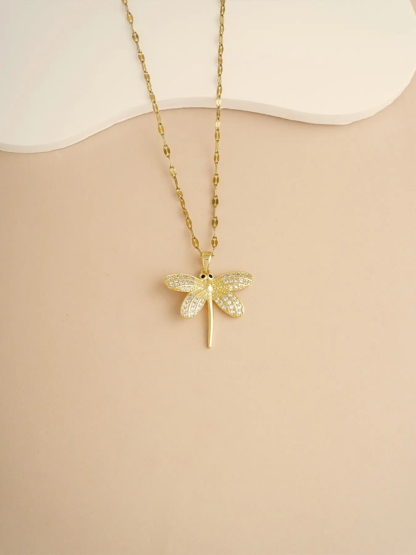 Dragonfly Necklace for Women, 18K Gold Plated Stainless Steel Dainty Dragonfly Pendant Necklace with Cubic Zirconia, Animal Insect Jewelry Gift for Her