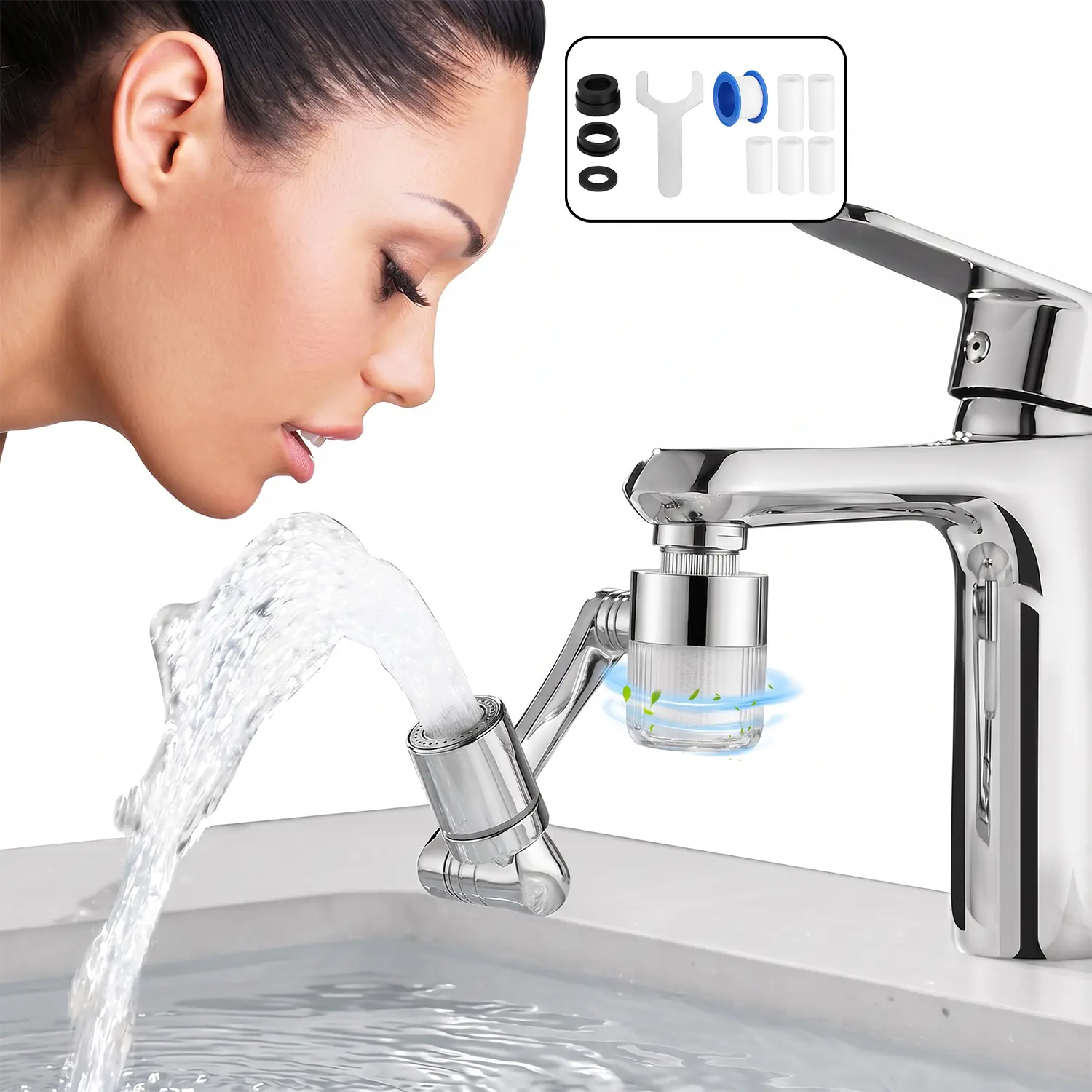1440° Rotatable Faucet Extender with 5 Extra Filters Swivel Faucet Extender Sink Aerator Water Tap Extension 2 Sprayer Modes Universal for Kitchen & Bathroom Sinks