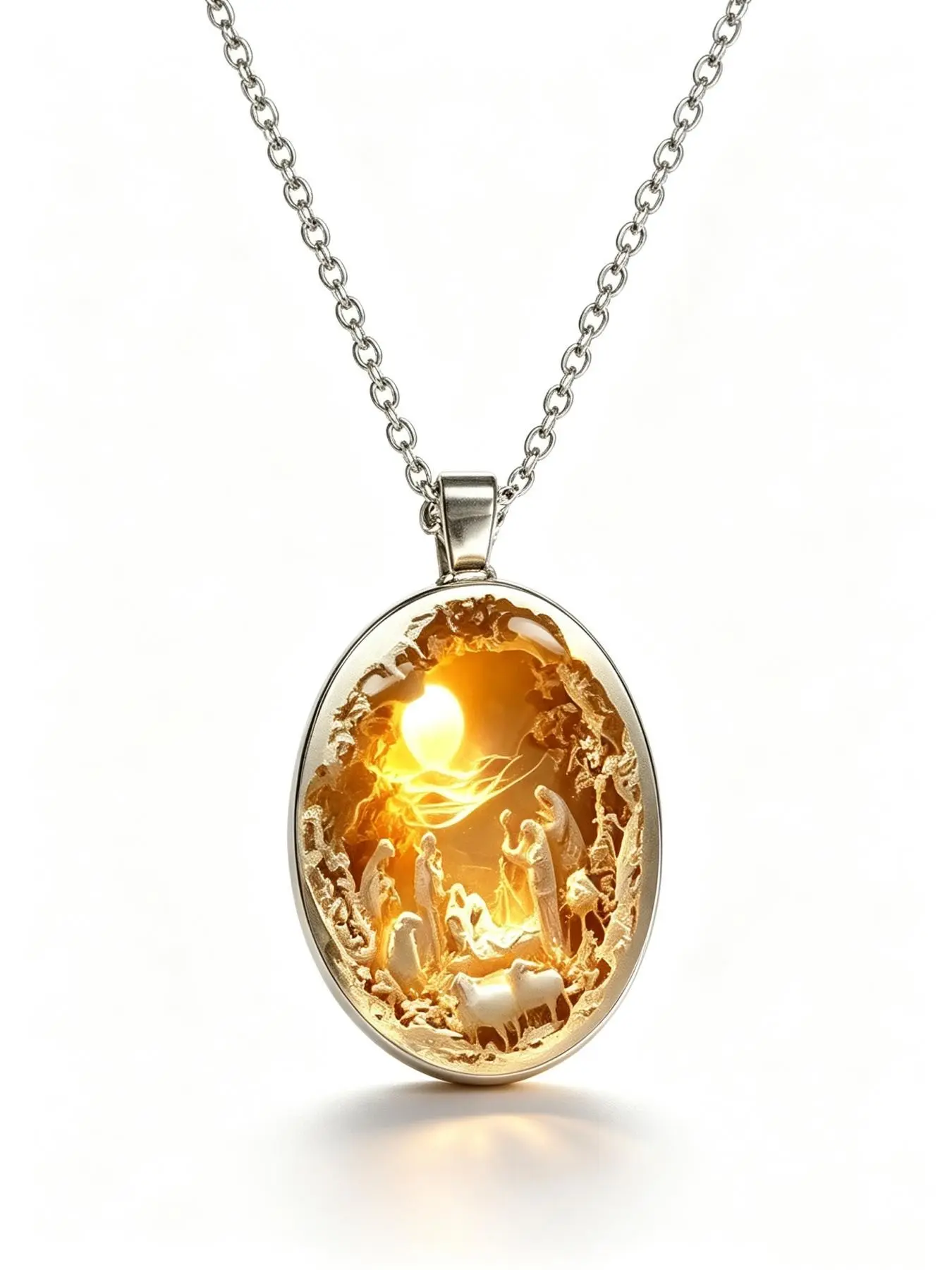 Christmas Scene Pendant Necklace, Elegant Oval Glass Necklace with Landscape Print, Perfect Gift for Anniversaries and Holidays