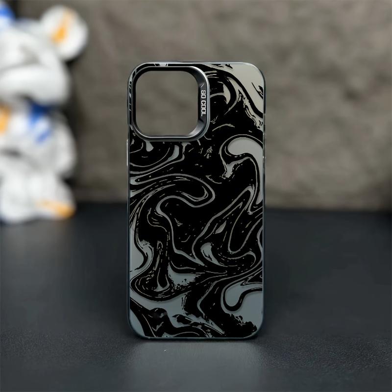 Monochrome Liquid Marble Phone Case, Black White Swirl Hard-Shell Cover for iPhone 17 16 15 14 13 12 11 X Plus Pro Max, Minimalist Desk Gift