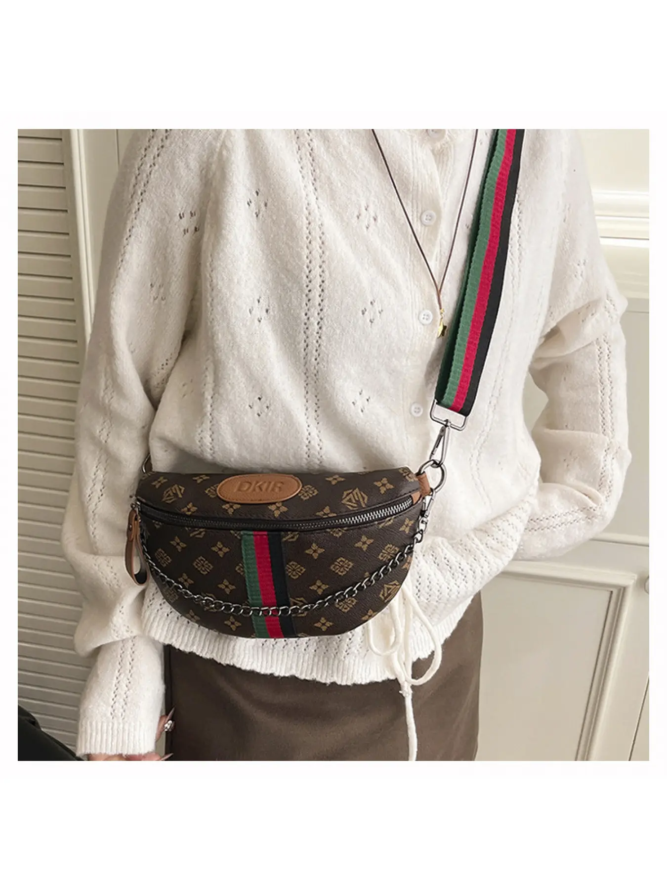 Fashion Women PU Leather Printed Chest Bag Crossbody Purse Shoulder Handbag Stylish Geometric Pattern Daily Use Fashionable Patterned Bag
