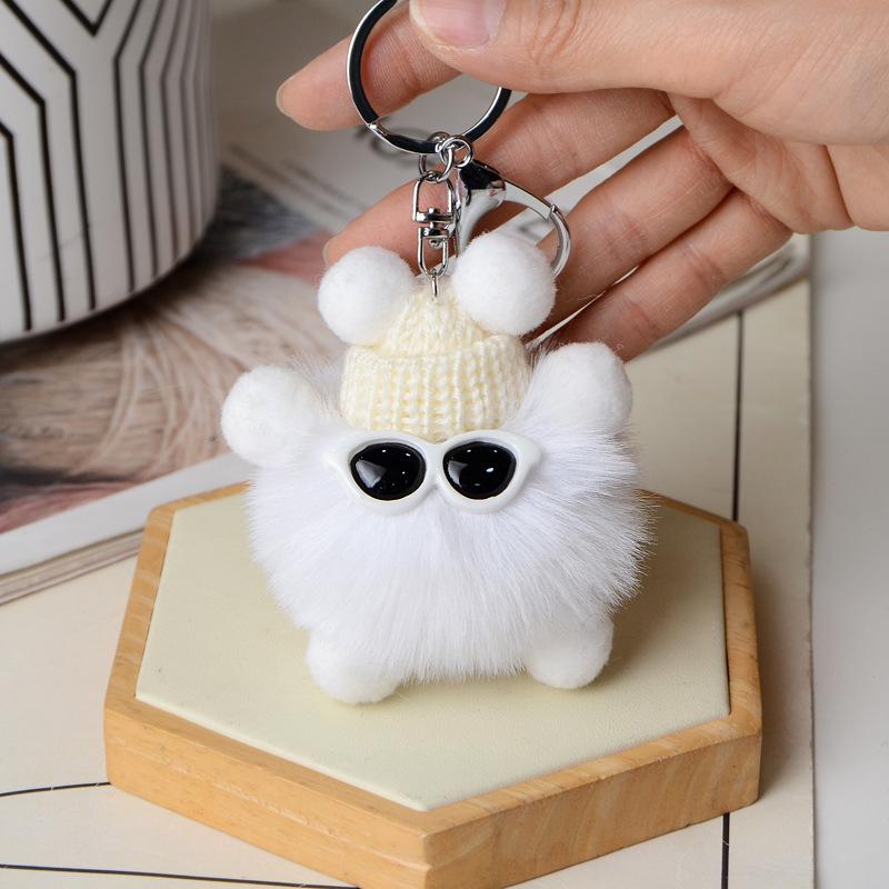 Cute faux rex rabbit fur plush little coal ball bag pendant, coal ball doll ornament, cartoon toy car keychain