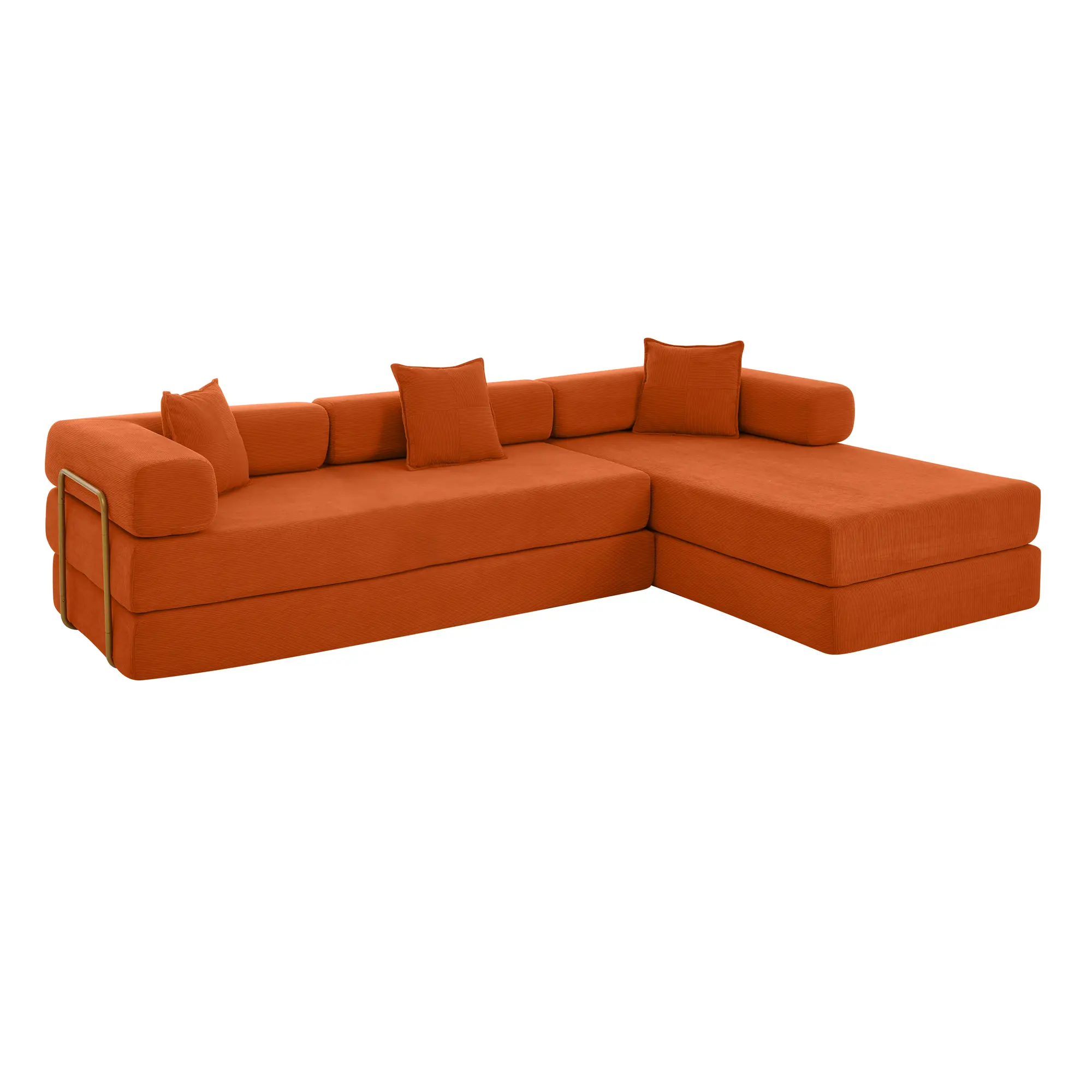 ARCH 108'' Modular Sectional Sofa with L-Shape Chaise, Boneless Cloud Couch Deep Seat, 4-Seat Corduroy Couch for Living Room, No Assembly Required, Orange, Orange Color Options, Corduroy Material, 4 Seat Seat Count, Product Dimensions: 72.00 W x