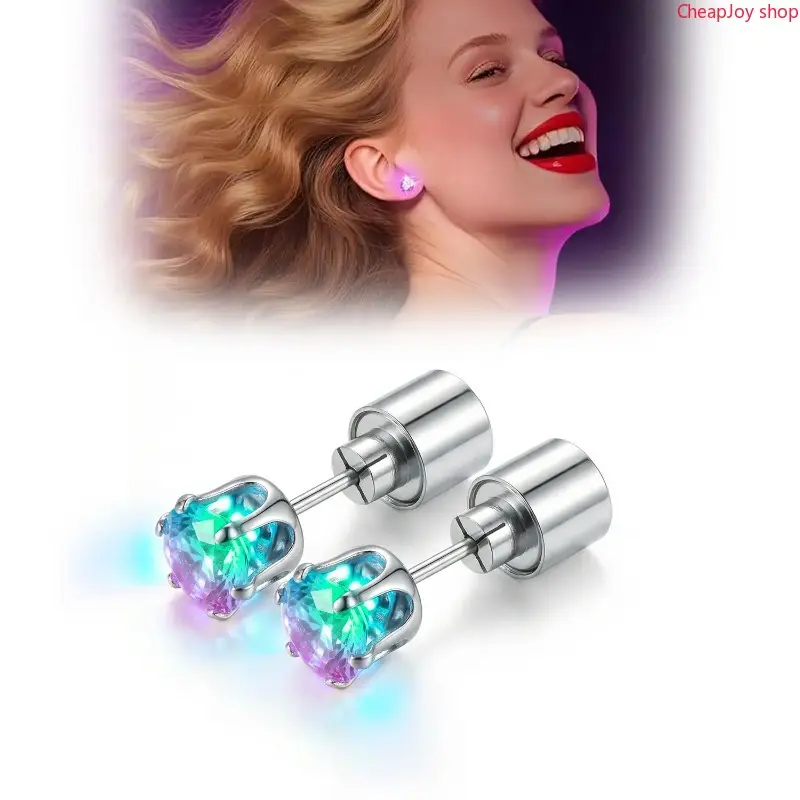 Two pairs LED Earrings, Light Up Stud Earrings, Glowing Diamond Crown Pendant Earring for Women and Men, LED Jewelry for Party, Wedding, Birthday, Night Out, Disco, Festival
