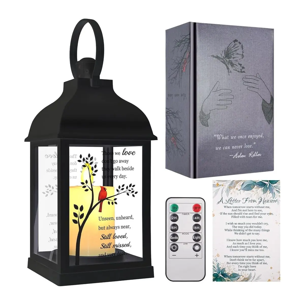 Sympathy Lantern with Card, Bereavement Keepsake with Flickering Flame, Memory Lamp for Funeral Remembrance or Celebration, Black