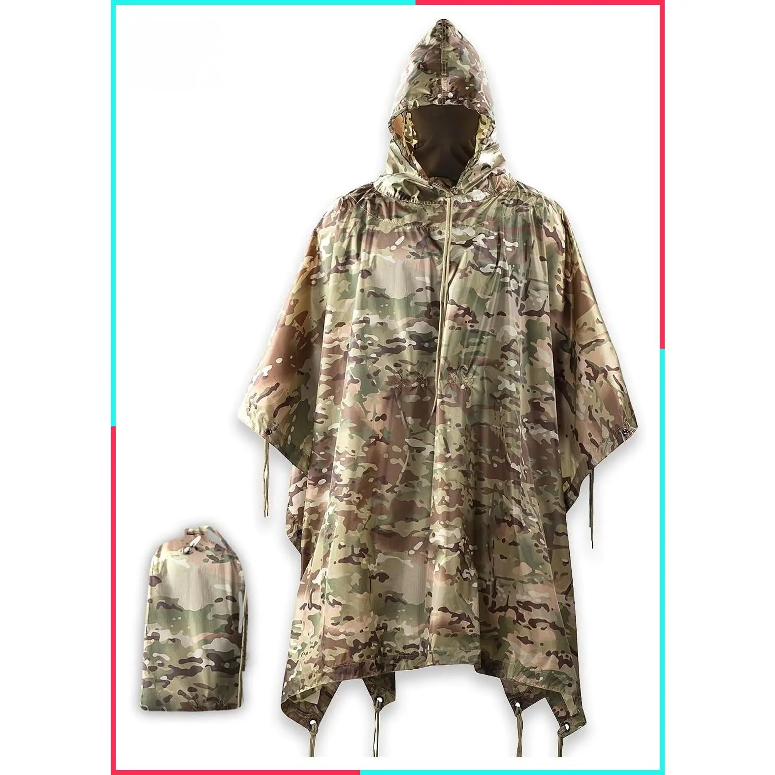 Tactical Rain Poncho - Army Military Shelter - Waterproof Ripstop for Camping, Hiking, Outdoor, Hunting