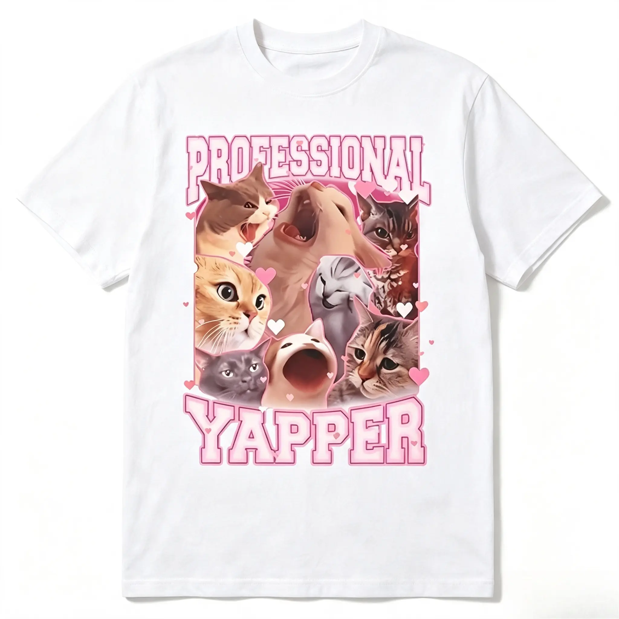 Professional Yapper Funny Cat Collage Graphic Cotton T‑Shirt, Oversized Comfort Fashion Outfit, Cute Meme Casual Top, Ideal Holiday & Valentine’s Day Gift for Cat‑Loving Family, Friends and Lovers