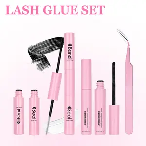 Eyelash Extension Tool Kit with Bond&Seal Remover Eyelash Tweezers, Professional Makeup Products, Durable Waterproof 48-Hour Hold for DIY Eyelash Applications at Home, Strong Hold, Long-Lasting Glam for Beginners Set