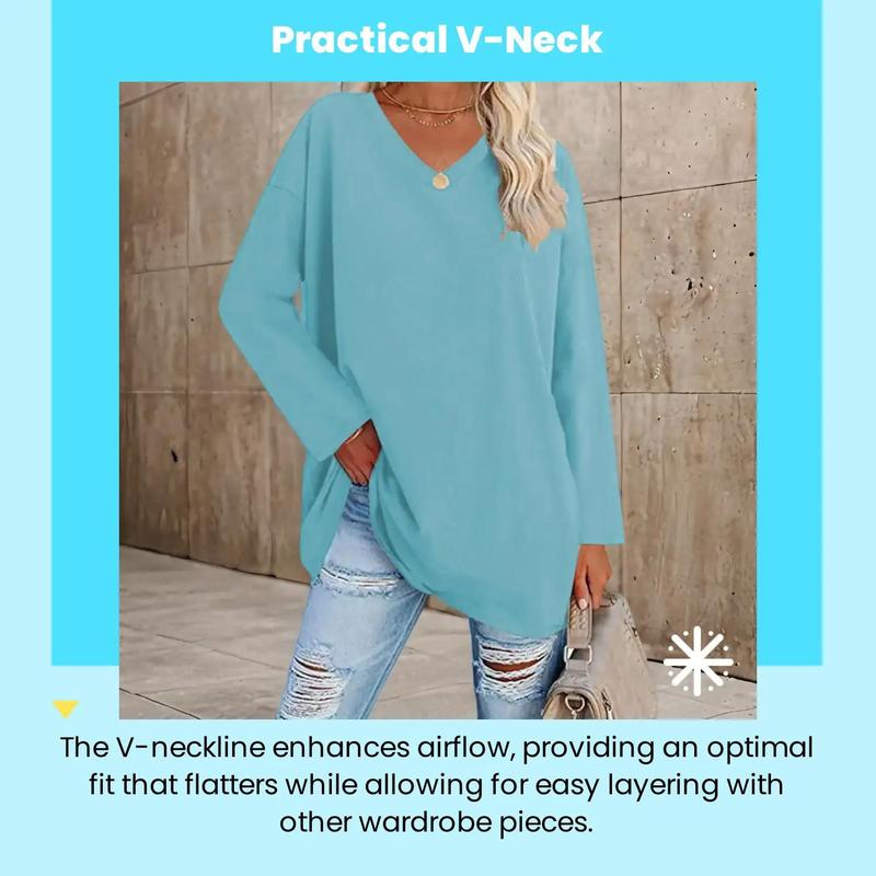 Plus Size Solid Drop Shoulder V Neck Tee, Casual Long Sleeve T Shirts for Women for Daily Wear, Women Plus Clothing for All Seasons, Fall Outfits, Fallfreshness Y2K, Fall clothes 2024 Plus Size Solid Drop Shoulder V Neck Tee, Casual Long Sleeve T Shirts for Women for Daily Wear, Women Plus Clothing for All Seasons, Fall Outfits, Fallfreshness Y2K, Fall clothes 2024