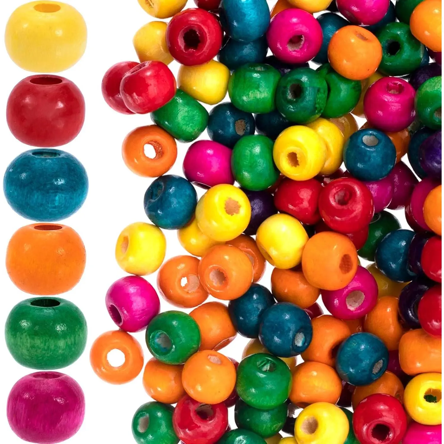 400 count Large Hole Wooden Beads,    Beads for Crafts, 9X10mm Round Wooden Loose Spacer Bead for Garland Necklaces Bracelets Earrings Anklets Pendant DIY Crafts ( Color)