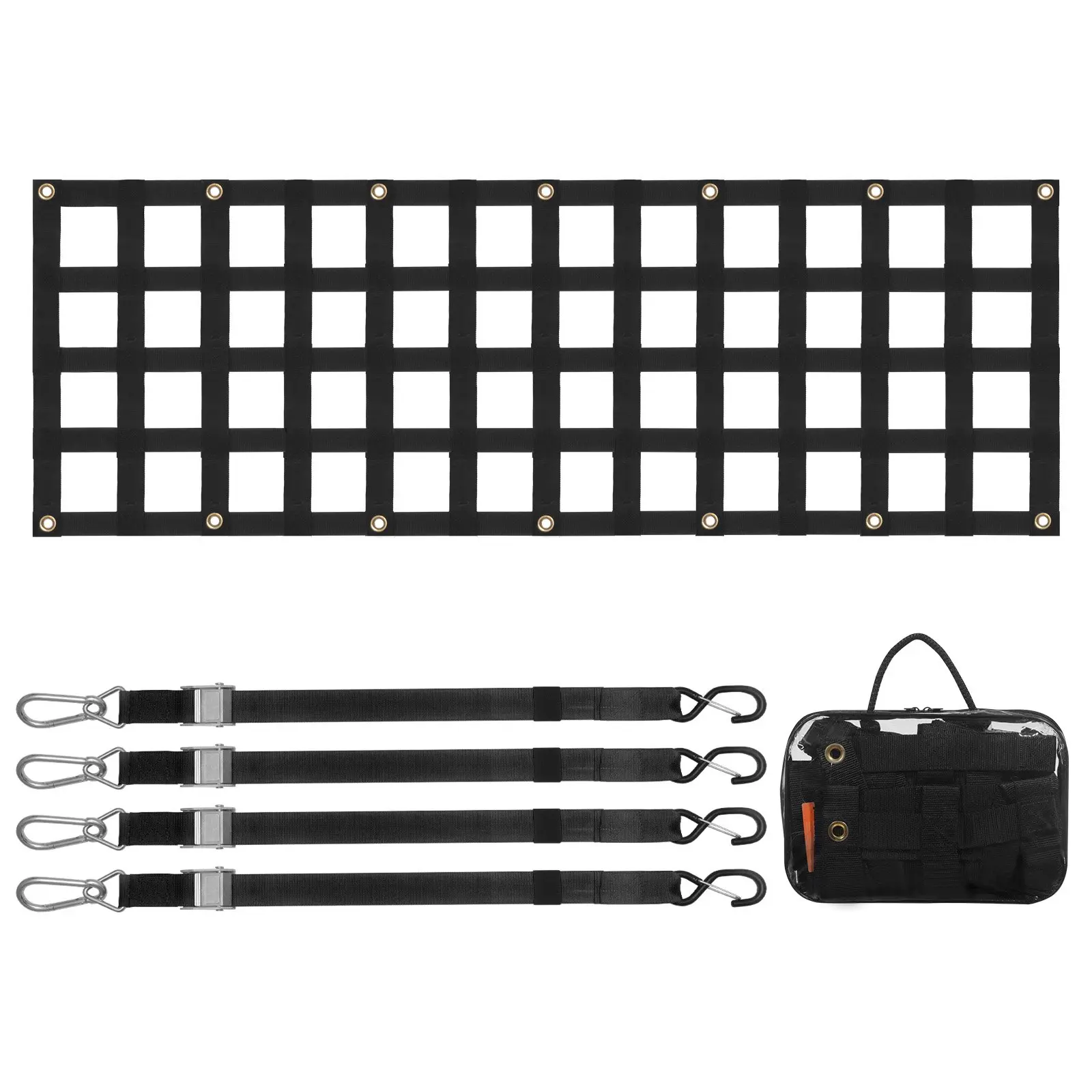 Tailgate Net, 60 inx 18 in, Heavy Duty Cargo Net for Truck Bed with 4 Adjustable Telescopic Straps, Extendable Durable, Flexible Adjustment, Suitable for Pickup, Trailer, Truck, Jeep, SUV