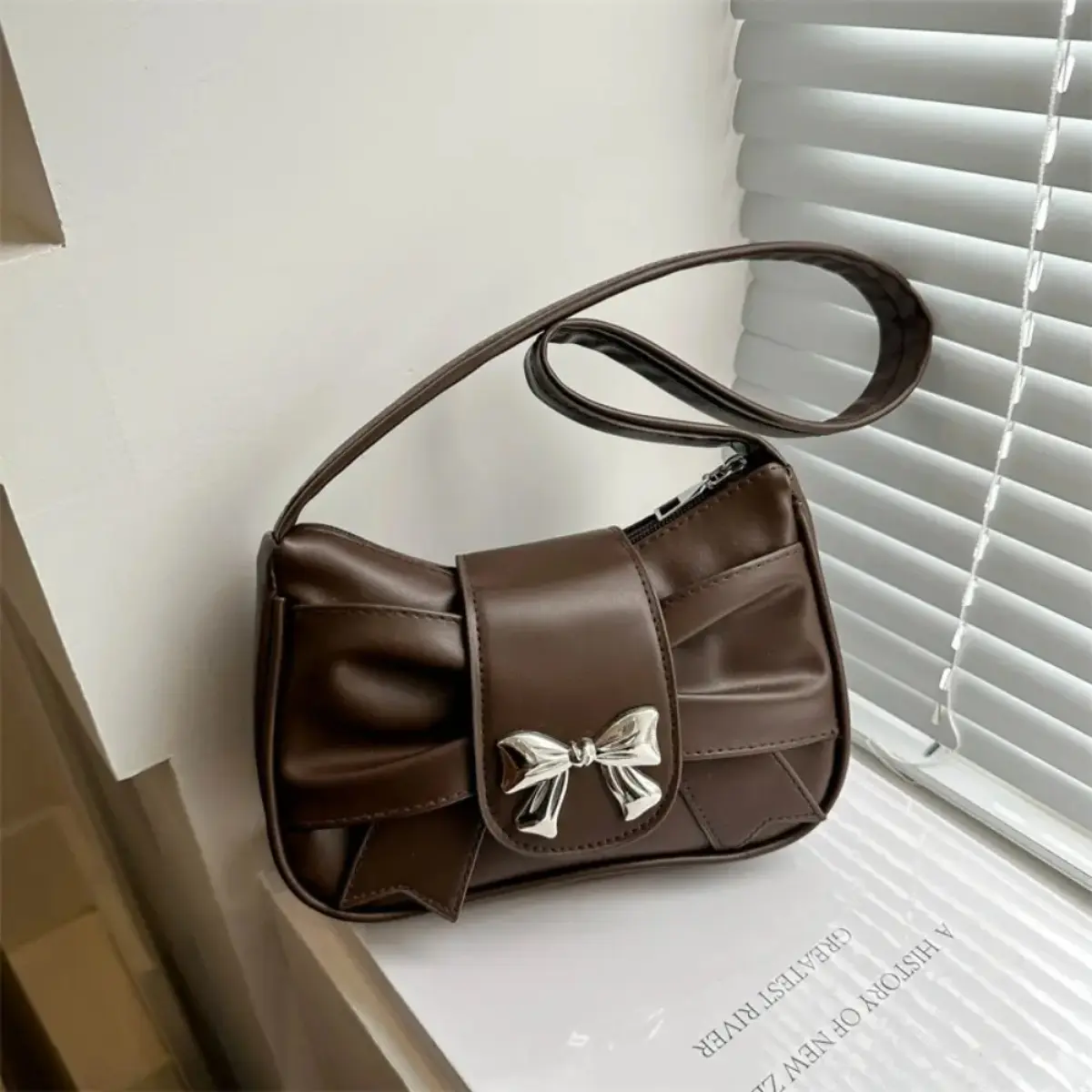 Stylish Faux Leather Mini Handbag with Satin Bow, Convertible Crossbody Bags for Everyday Wear, Fashion Accessories for Women for Dating & Parties, Crossbody Shoulder Handbag, Purse, Zipper, Everyday Bag, Shoulder Bags