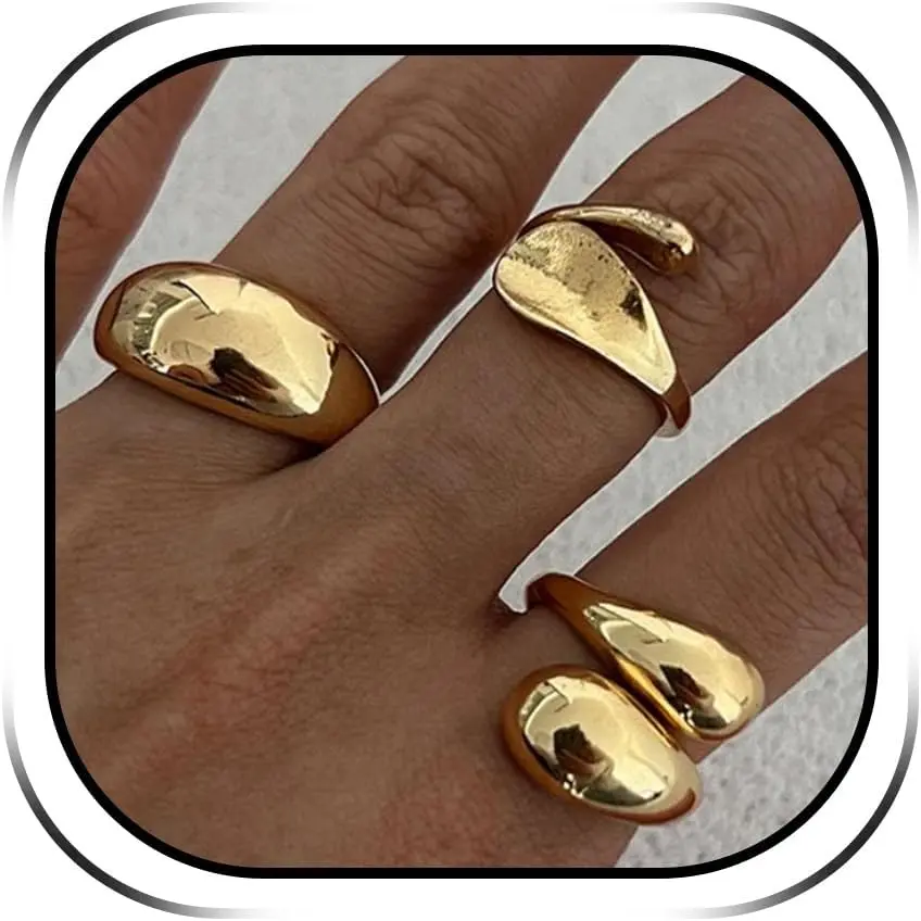 HUASAI Gold Rings Stackable Chunky Statement Knuckle Finger Adjustable Set