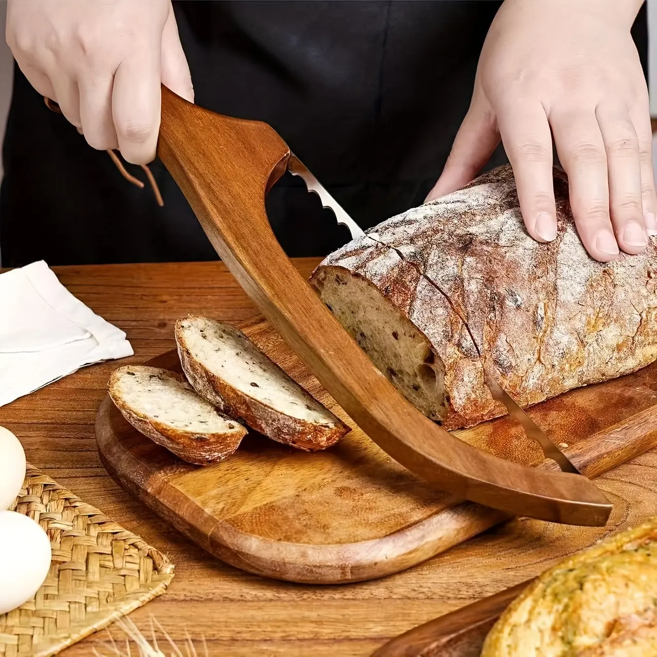 Stainless Steel Bread & Dessert Knife - Durable Blade, Ergonomic Rustic Wooden Grip, Ideal for Adult Loaves, Bagels