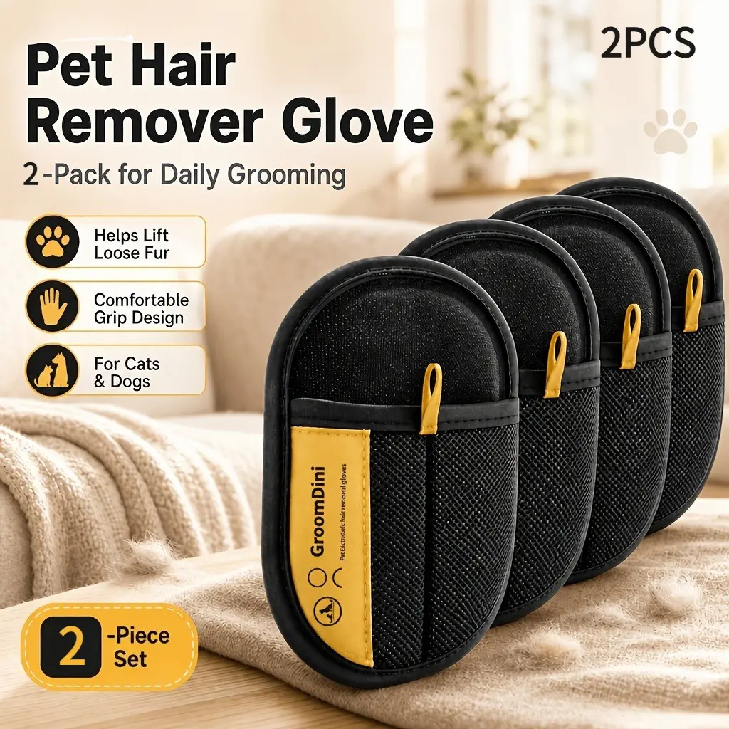 2 pcs, Deshedding tool, double-sided pet fur cleaning gloves, cat and dog grooming brushes and fur cleaning tools, pet hair removal brushes, static hair removal pet gloves
