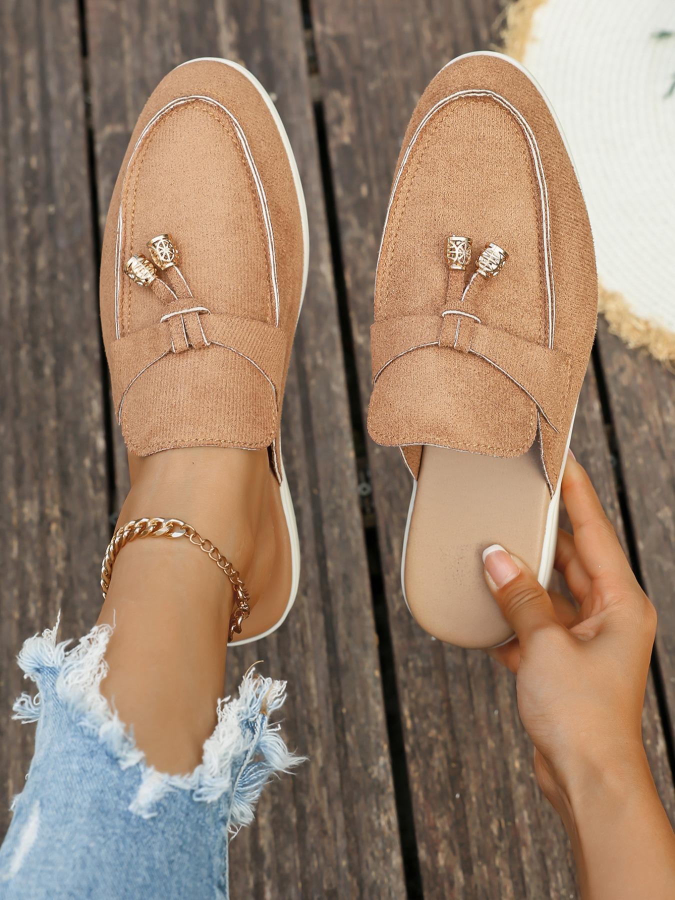 Spring & Fall Women's Casual Slip-On Mules, Size 36-43, Fashionable Outdoor Half-Drag Shoes, Comfortable Flat Heel Design, Footwear