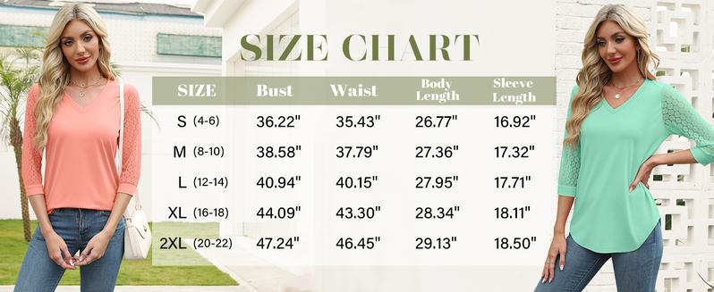 WIHOLL 3/4 Length Sleeve Womens Tops V-Neck Lace Tunic Tops Business Casual Blouses 2025 WIHOLL 3/4 Length Sleeve Womens Tops V-Neck Lace Tunic Tops Business Casual Blouses 2025