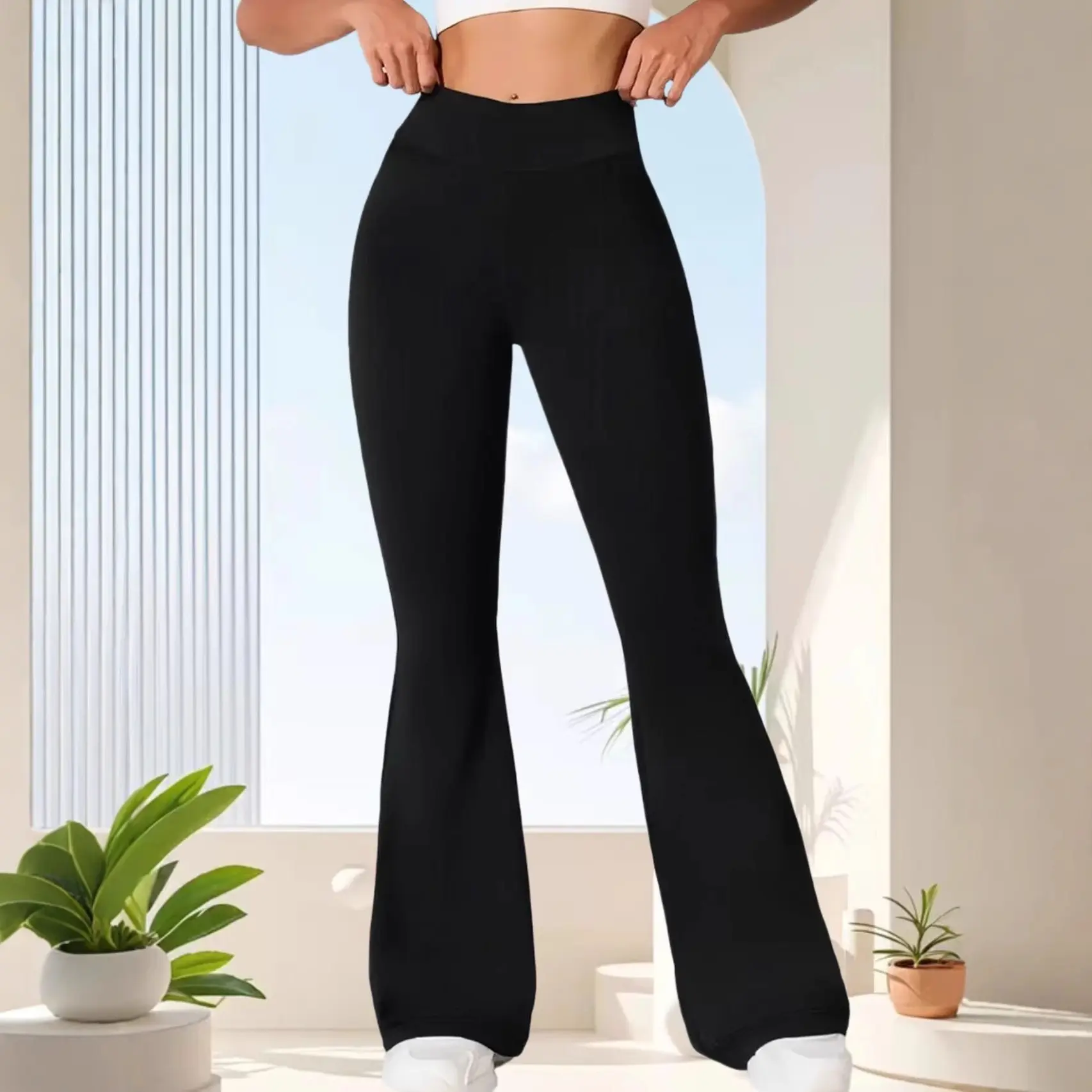 Women High Waist Flared Leggings, Fashion Bootcut Yoga Pants, Stretch Casual Workout Daily Bottoms