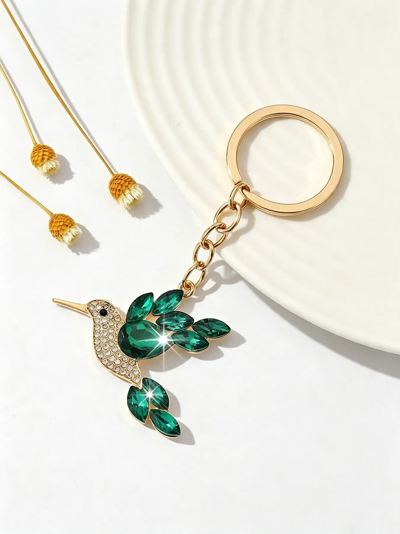 1Pc Hummingbird Keychain Bling Rhinestone Bird Pendant Bag Charm Key Ring Backpack Decor Jewelry Gift