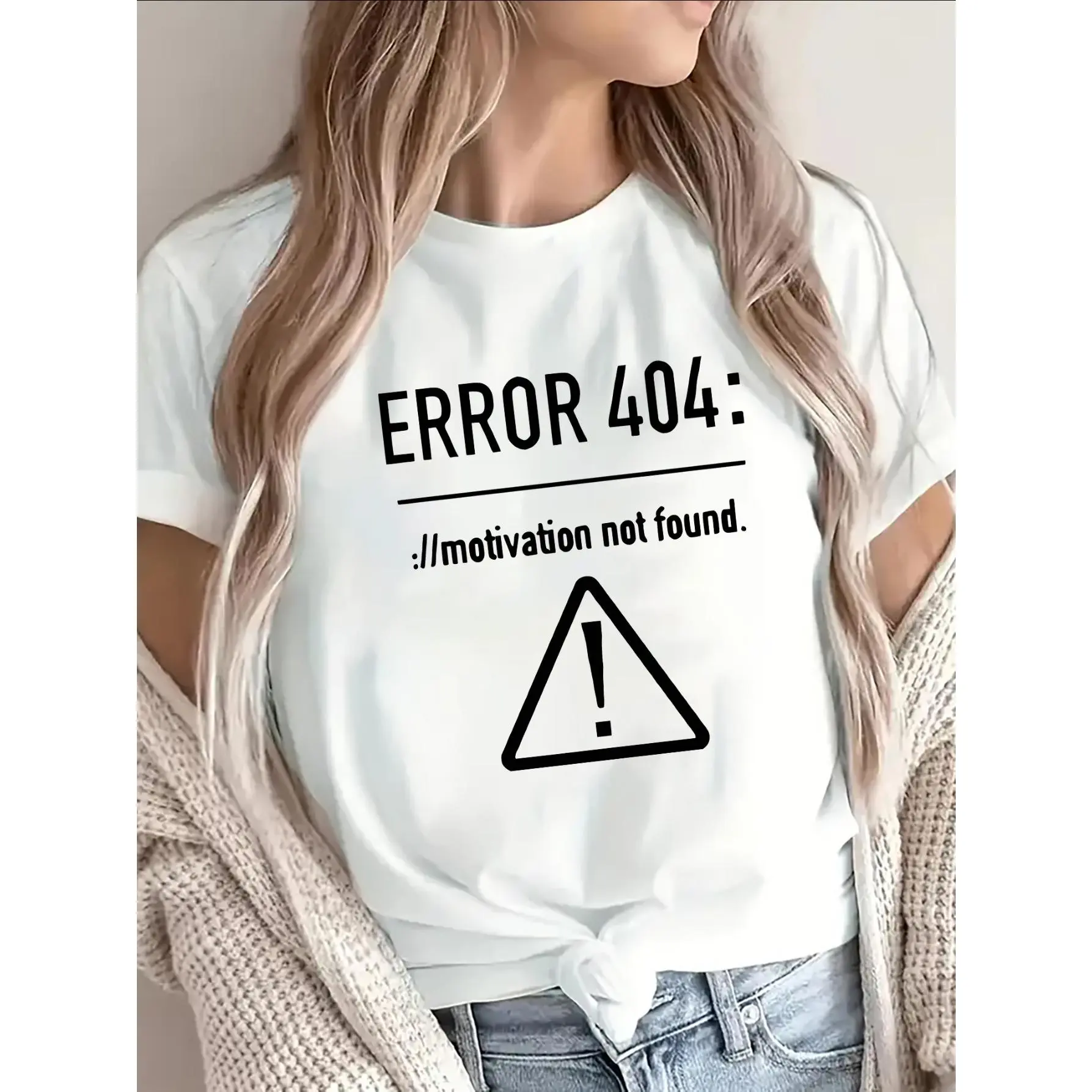 Error 404 Motivation Not Found Graphic T-Shirt, Funny Programmer Web Error Art, Unisex Nerdy Geek Humor Casual Crew Neck Tee in Premium Cotton