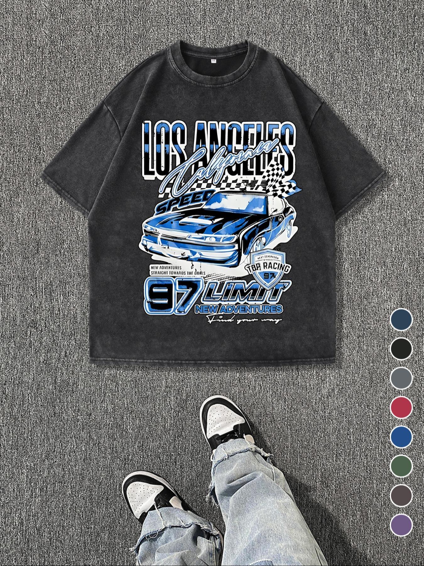 Men's Regular Fit Car Graphic Print Knit Round Neck Tee, Vintage Fashion Trendy Streetwear Casual Fitted Short Sleeve T-shirt for Daily Wear, Ladies Summer Outfit, Top