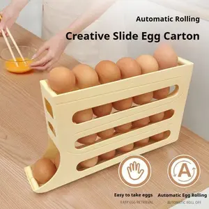 Automatic Rolling Egg Dispenser Organizer for Refrigerator, 4-Tier Space-Saving Egg Holder Tray, Holds Up To 30 Eggs, Durable Plastic Egg Storage Rack for Fridge, Counter, Kitchen Cabinet
