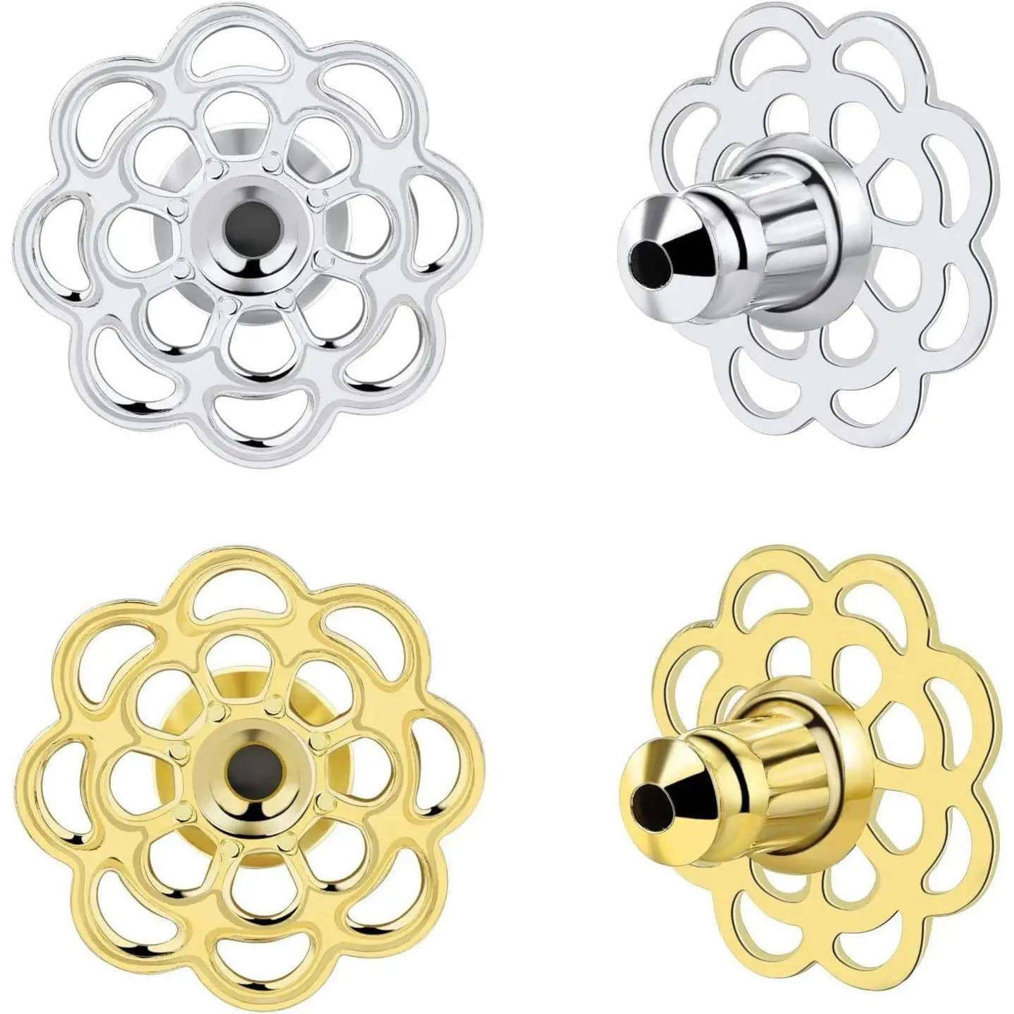 Earring Backs for Droopy Ears, 4 count Flower Shape Earring Support Backs Replacements for Heavy Earrings Tight Locking Earring Backs for Studs Large Pierced Lifter Backings, Color