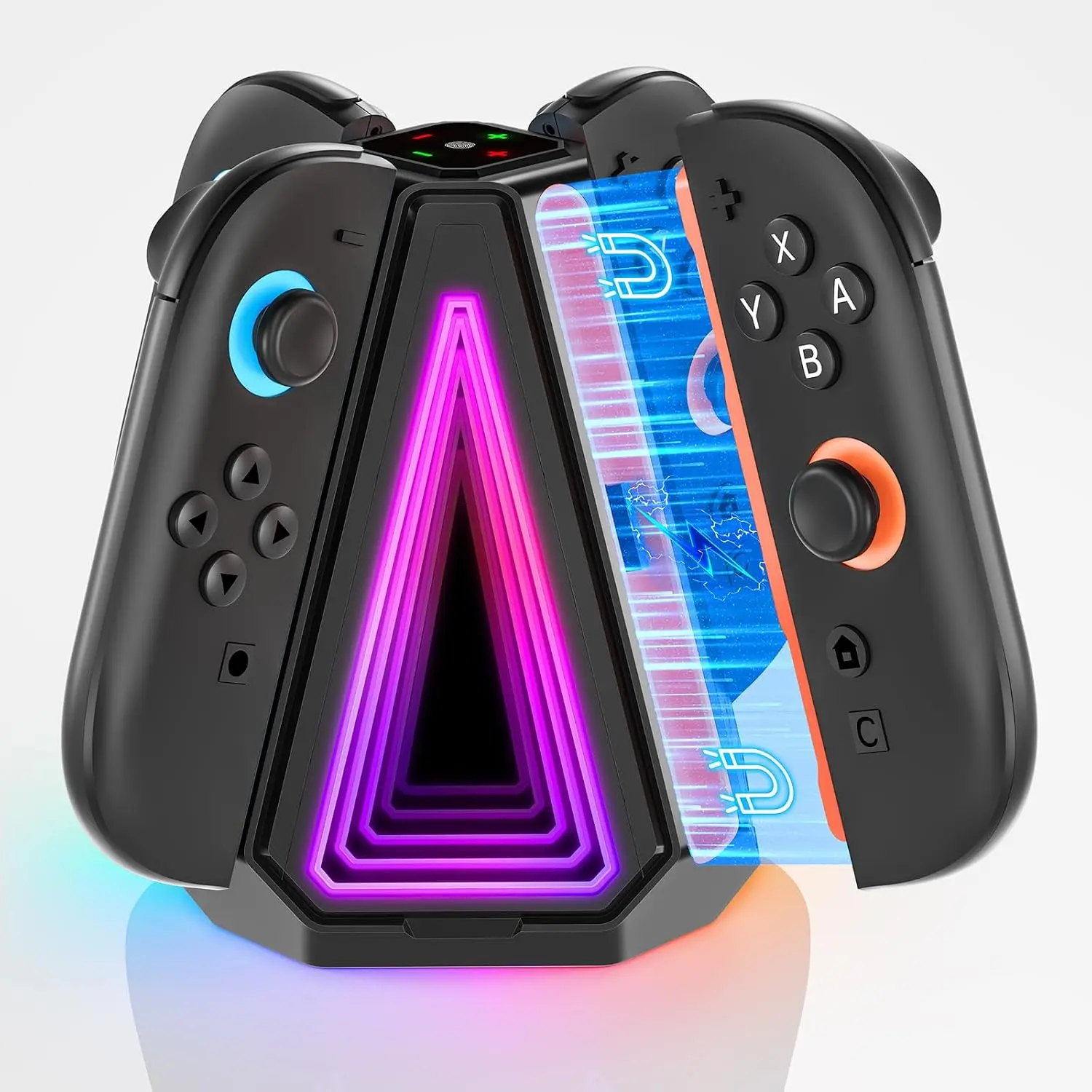 Dock for   2 JoyCon with 10 LED Lights - 4 in 1 Joy-Con 2 Controllers  Station, 2H  Charge  2 Controller Charger Station Stand for Joycon 2 Accessories