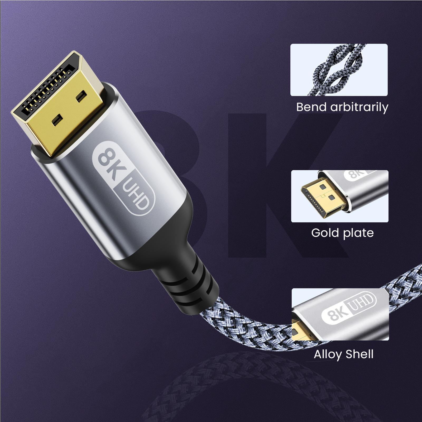 DisplayPort Cable, 1 Count 8K DP 1.4Cable 8K@60Hz 4K@144Hz Braided High Speed Display Port Cable, Compatible with TV Gaming Monitor Laptop, Gaming Accessories