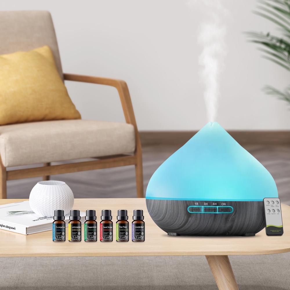 Perfect for Bedroom & Office  500ml Remote Control Aroma Diffuser, Humidifier & Mood Light with 6 Premium Essential Oils