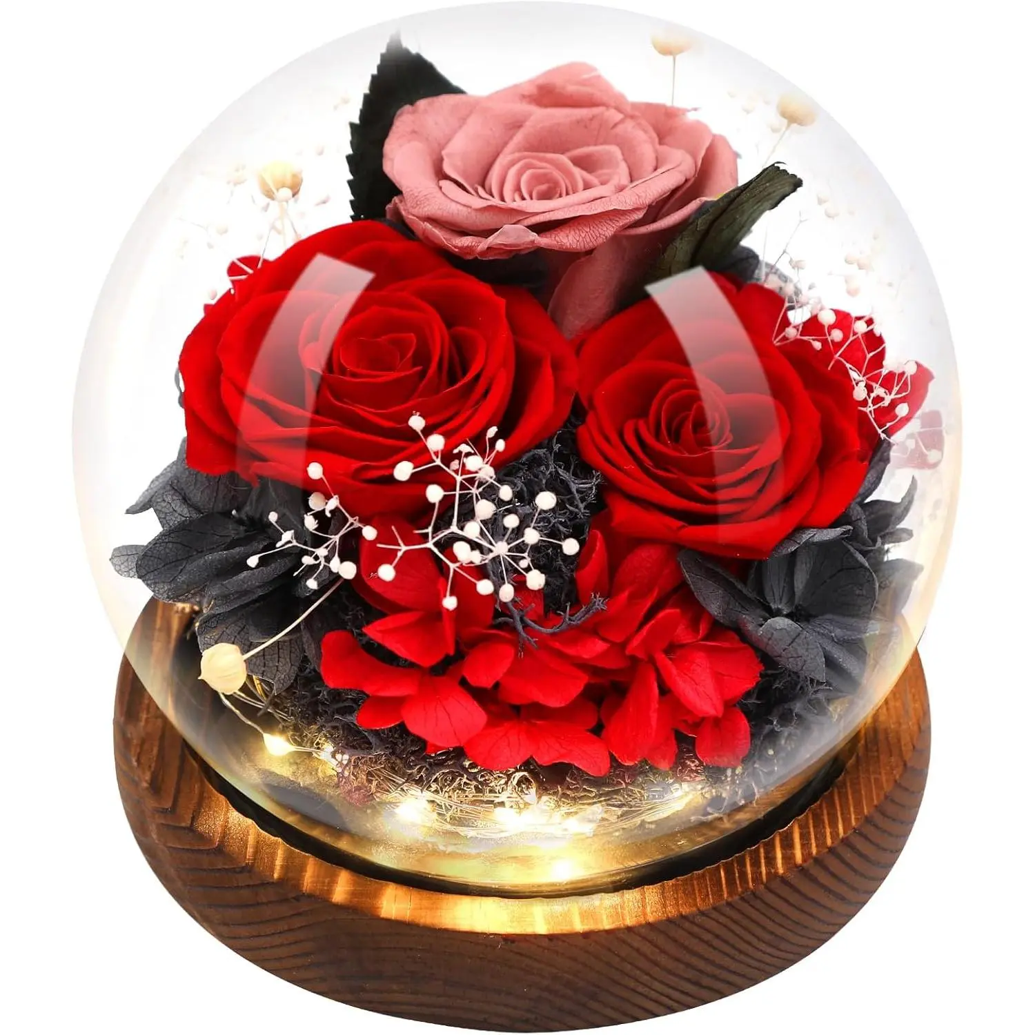 Preserved Rose Flower in Glass Dome with LED Light, Great Gifts for Mother's Day for Girls Women Mom Grandma Girlfriend Wife Style7