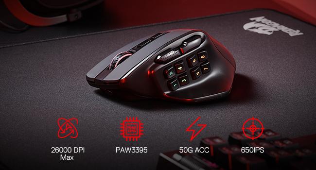 Redragon M811 PRO Wireless MMO Gaming Mouse, 15 Programmable Buttons RGB Gamer Mouse w/Ergonomic Natural Grip Build, 10 Side Macro Keys, Software Supports DIY Keybinds & Backlit